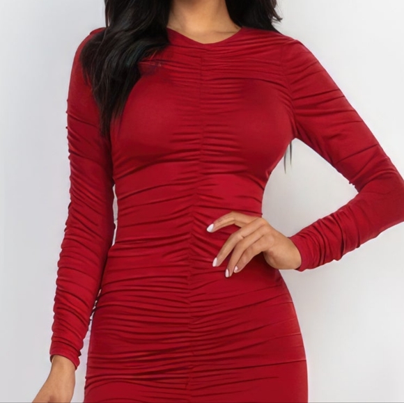Radiant Ruching Midi Dress - Ruby - Picture 8 of 16